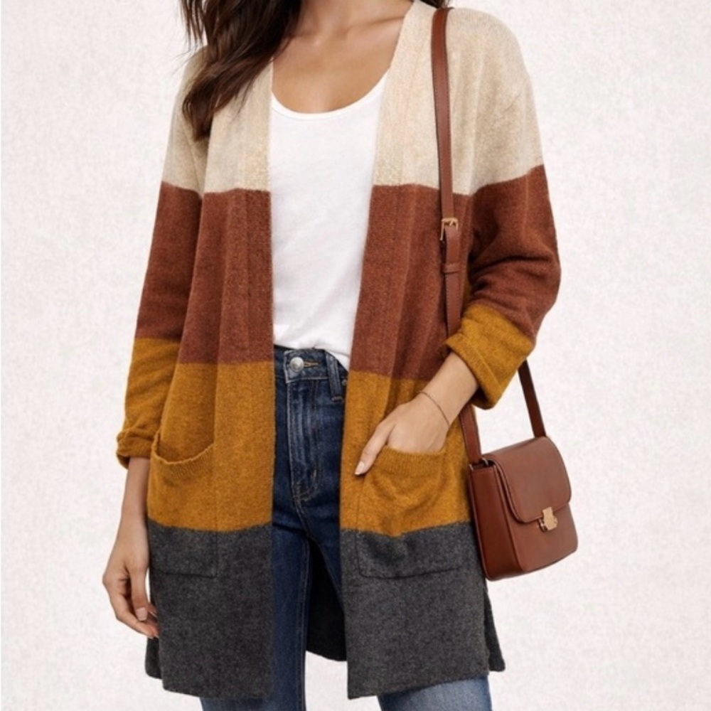 Madewell Colorblock Open Front Cardigan